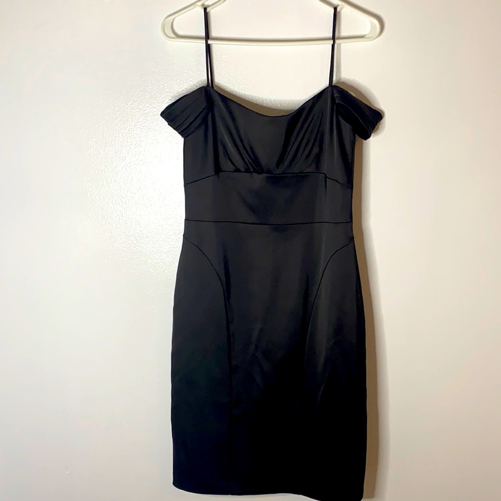 David Meister black satin cocktail dress 6 fancy Christmas party dress New Years